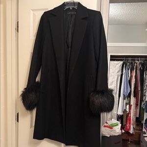 Elegant Black Coat with Faux Fur Cuffs